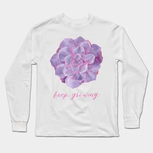 Purple Echeveria Succulent "Keep Growing" Watercolour Painting Long Sleeve T-Shirt